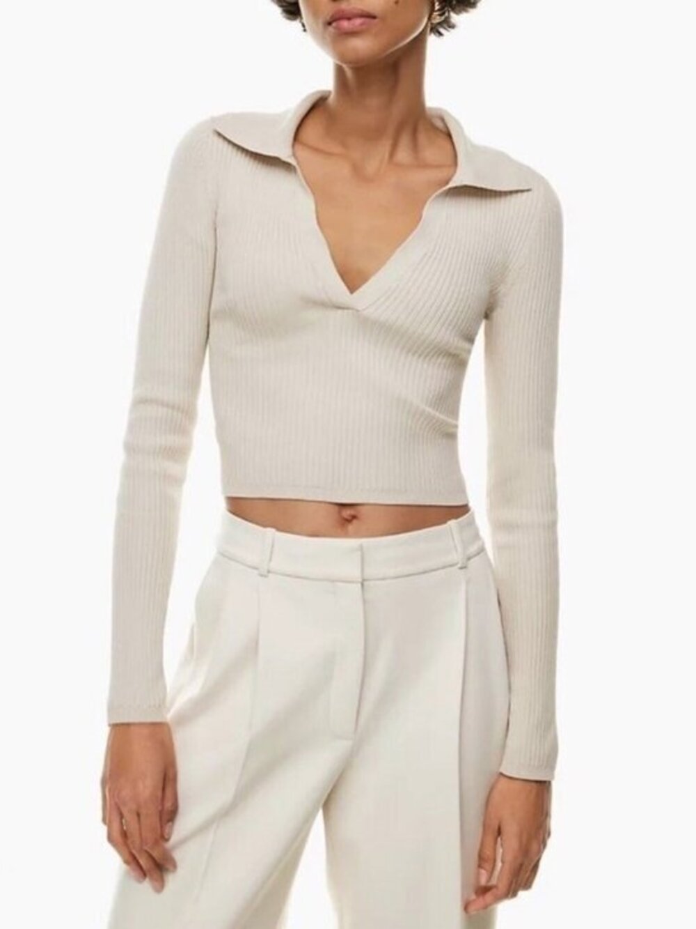 New Aritzia Cropped Sculpt Knit Polo Pearl Grey XS